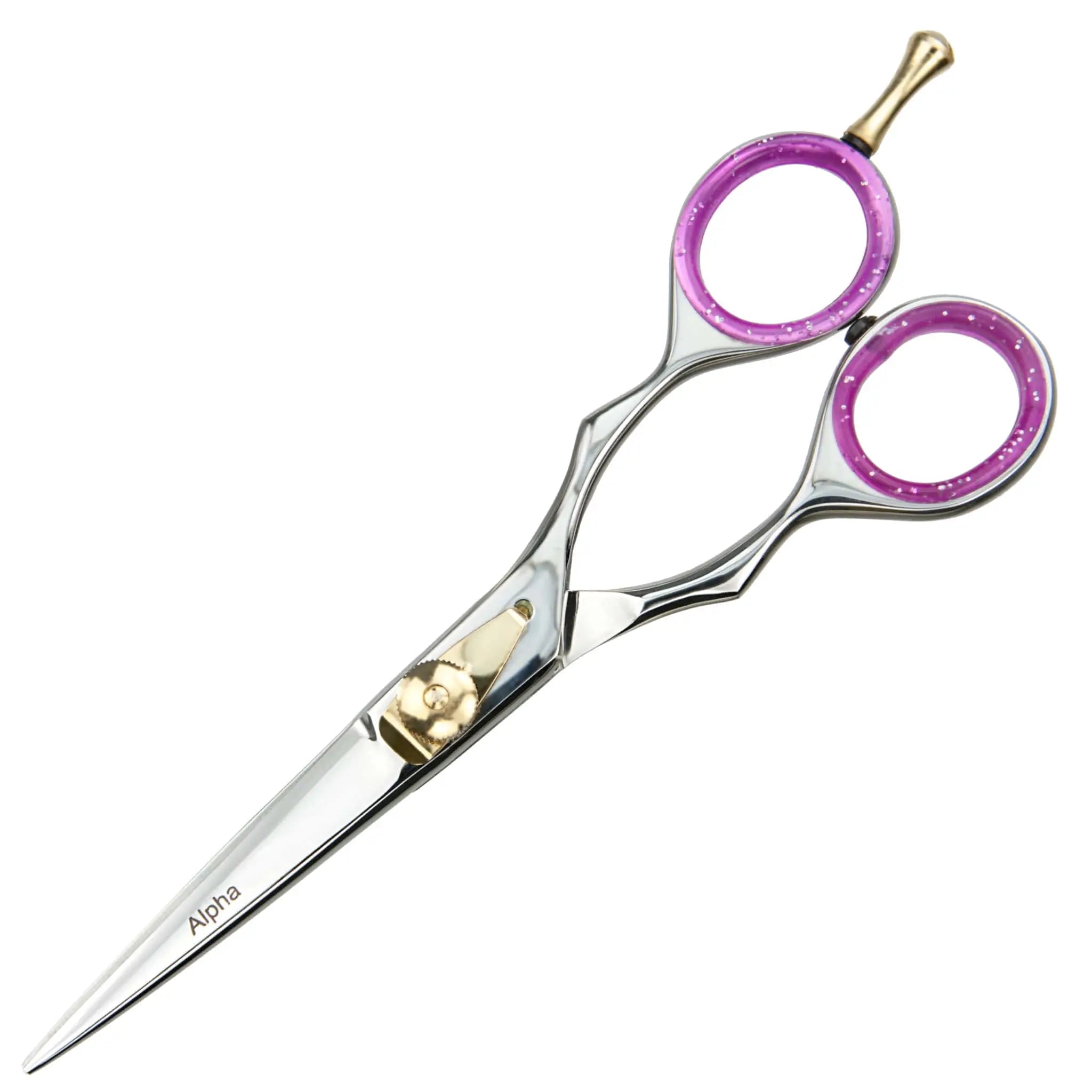 Friseurschere Alpha, poliert, Ringe magenta