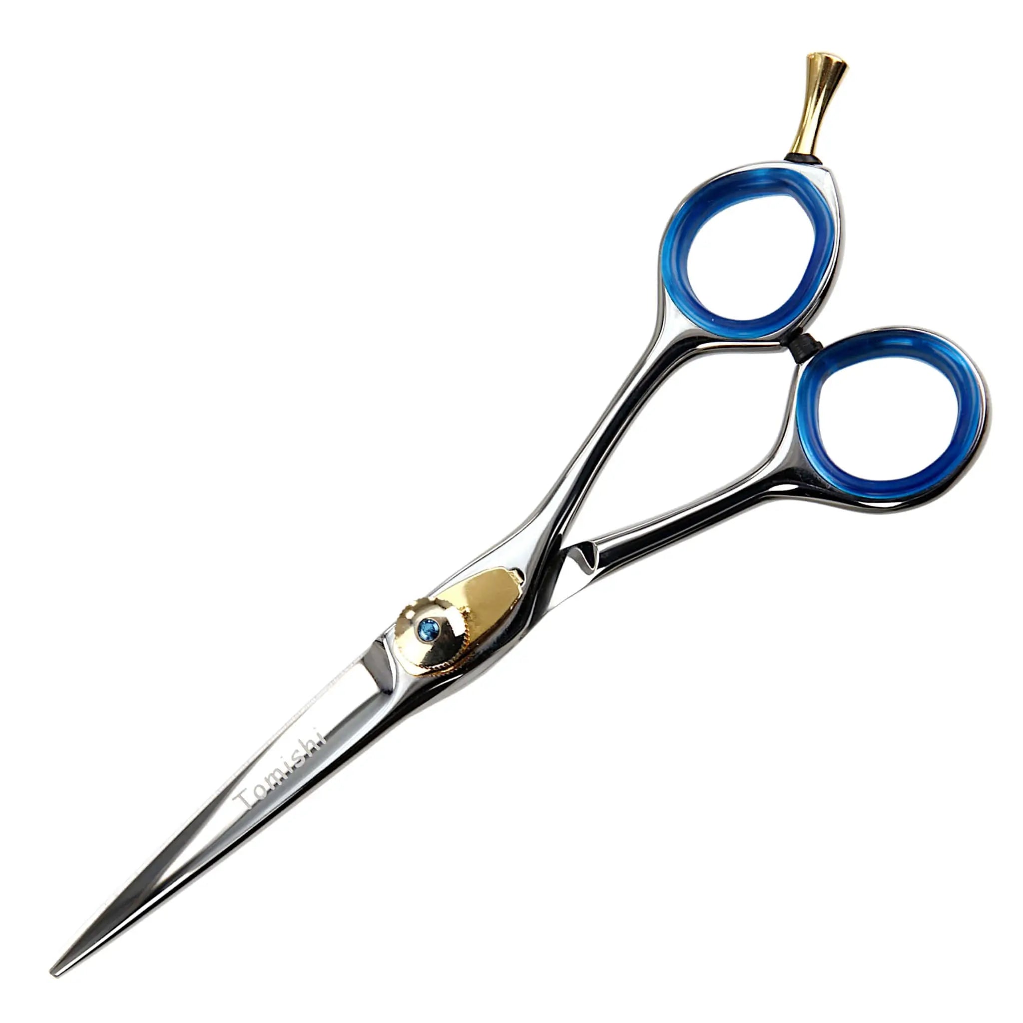 Friseurschere Tomishi, poliert, Ringe blau