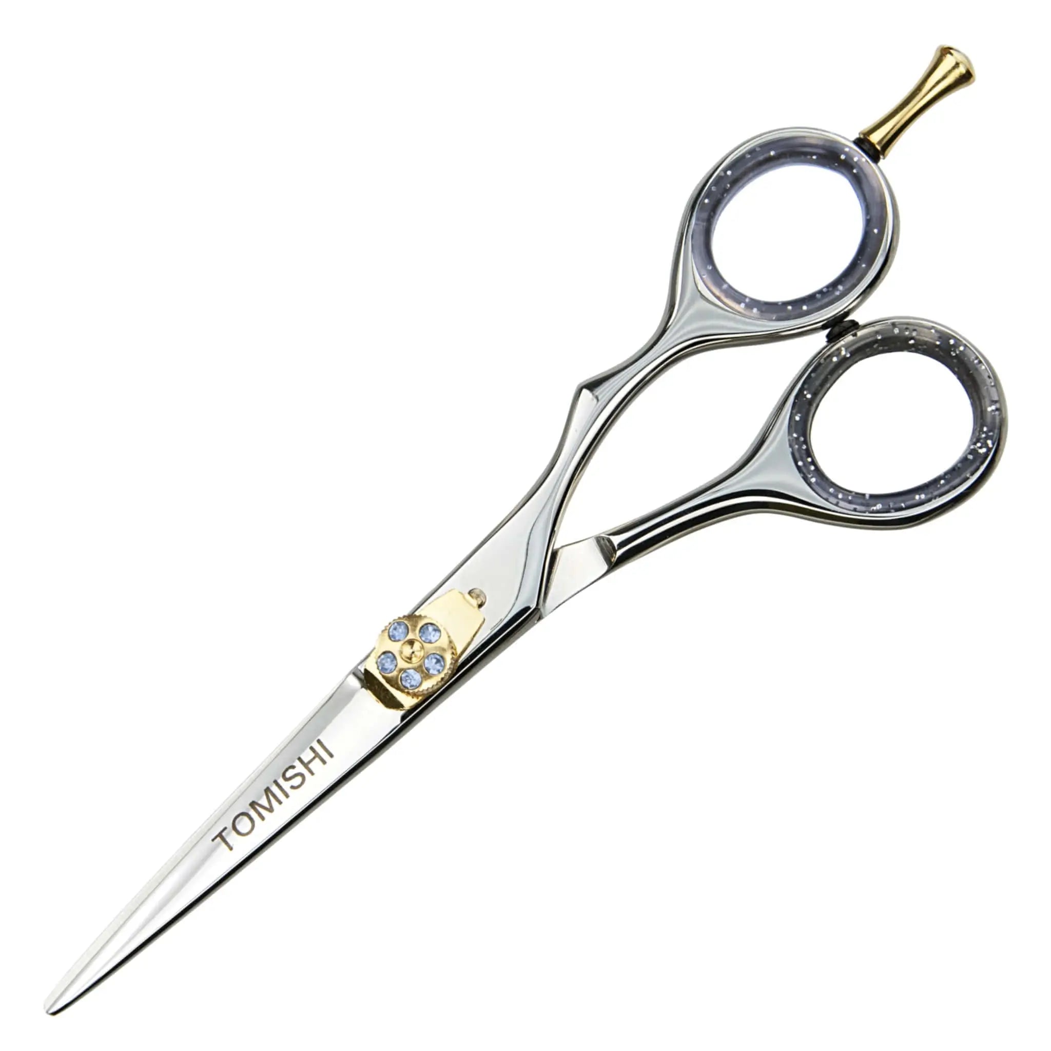 Friseurschere Tomishi, poliert, Ringe grau