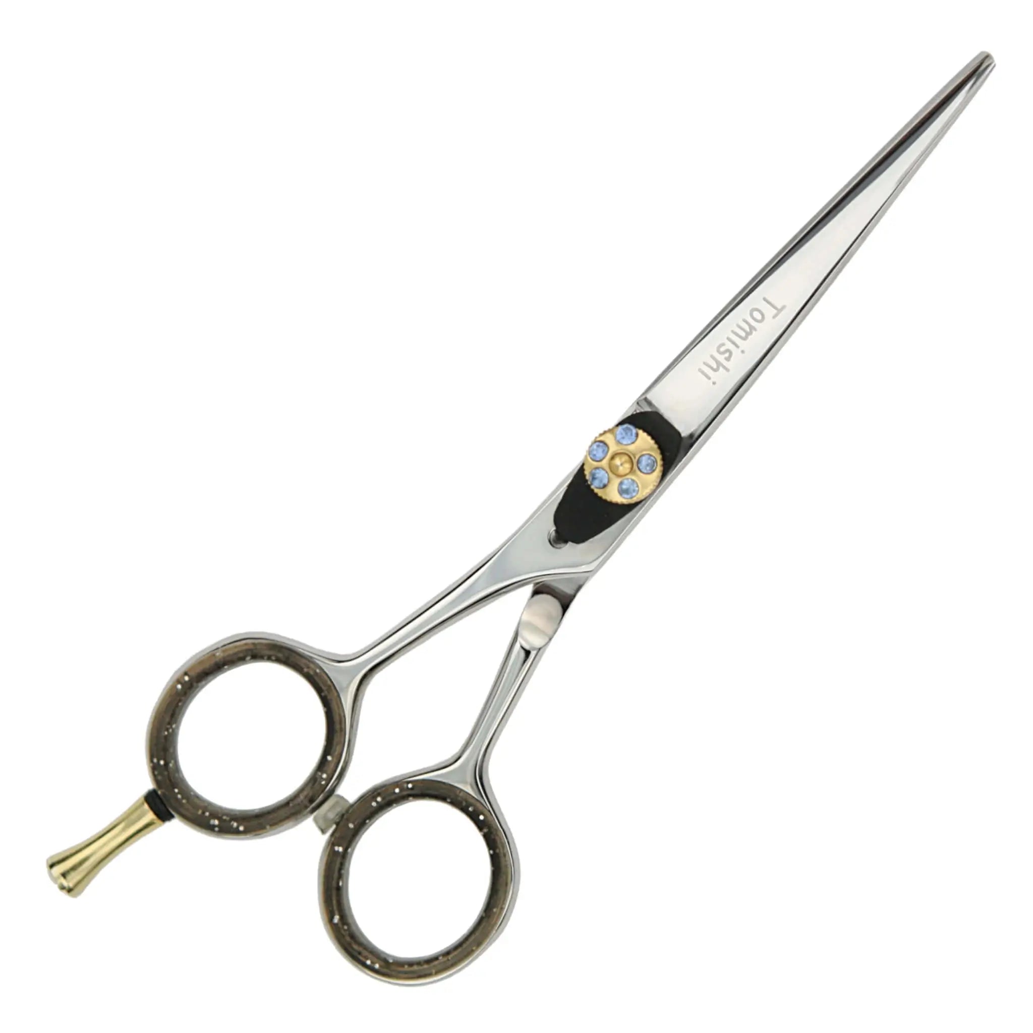 Friseurschere Tomishi für Linkshänder poliert, Ringe grau