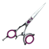 Friseurschere Tomishi für Linkshänder poliert, Ringe pink