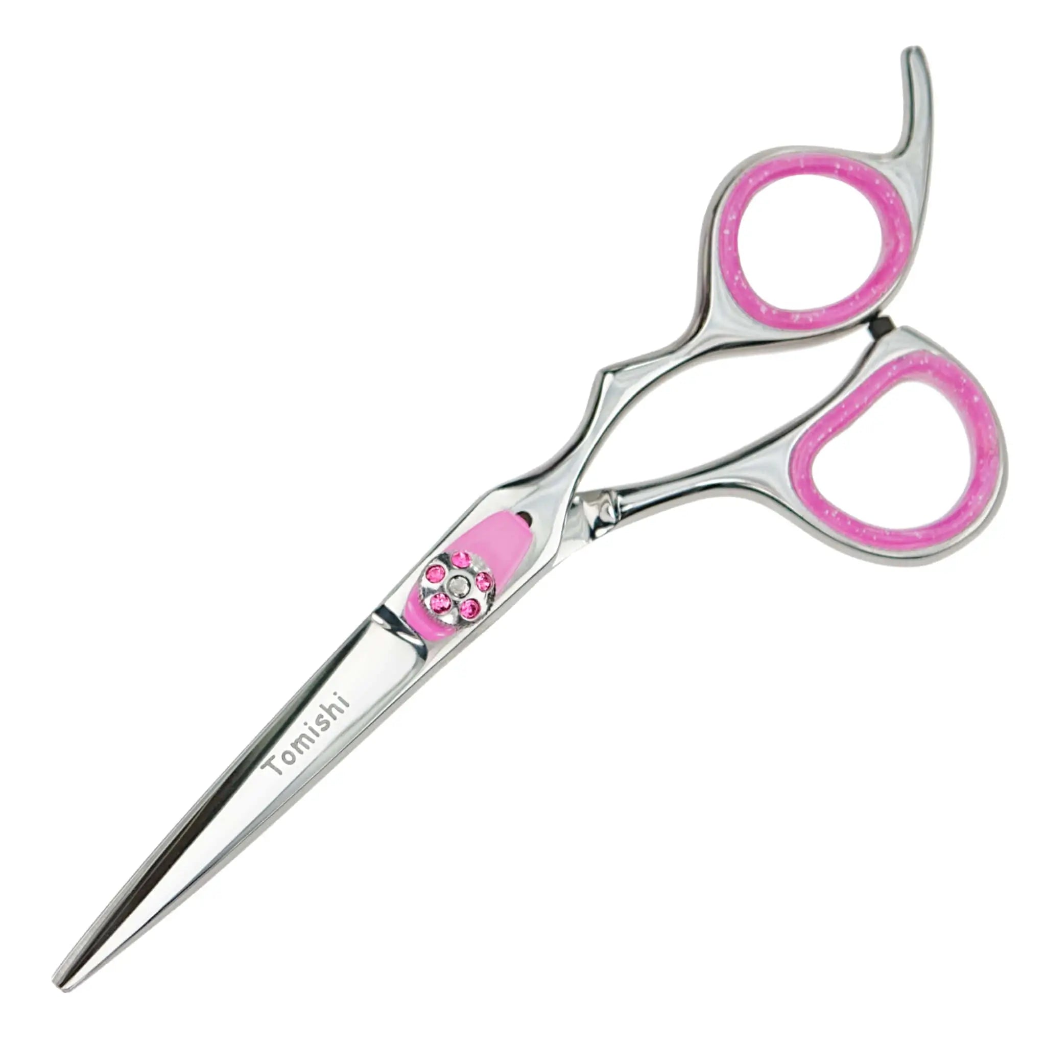 Friseurschere Tomishi poliert, Ringe rosa