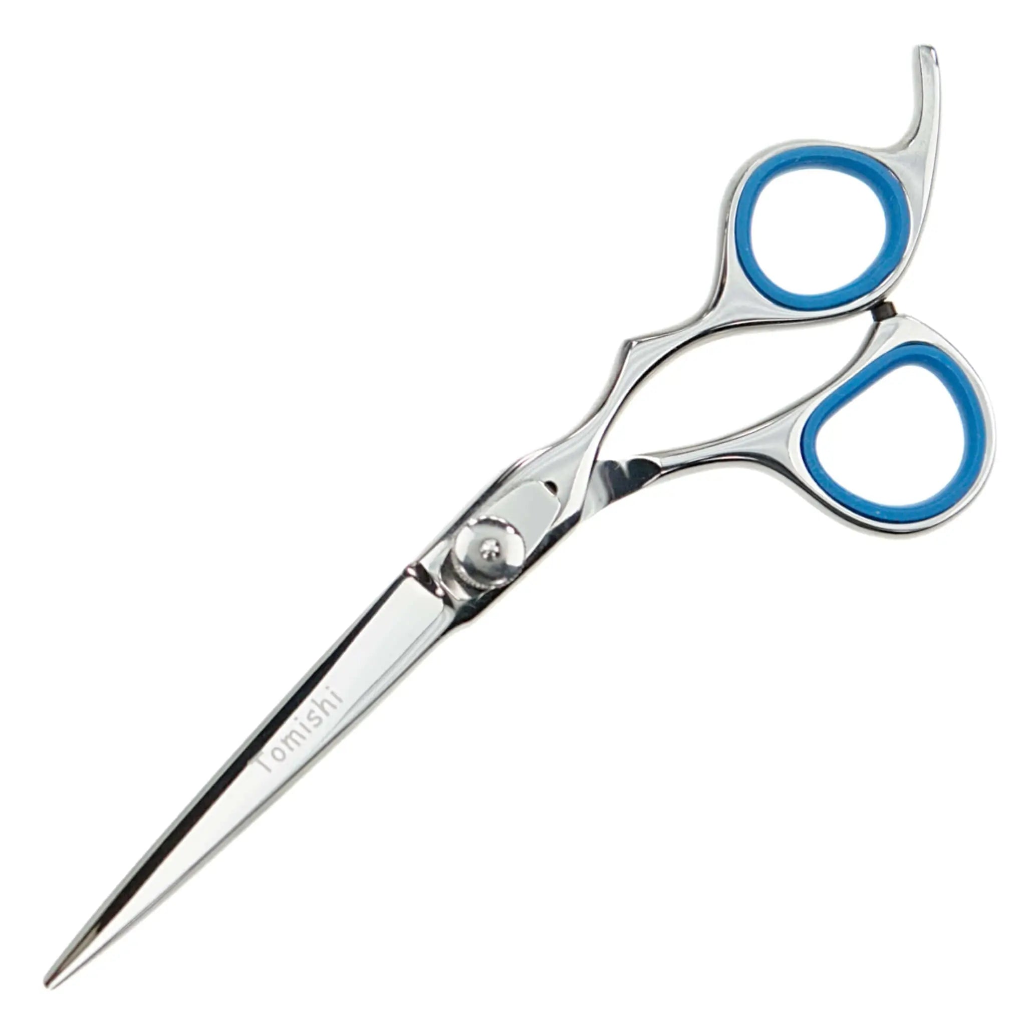 Friseurschere Tomishi, poliert, Ringe blau