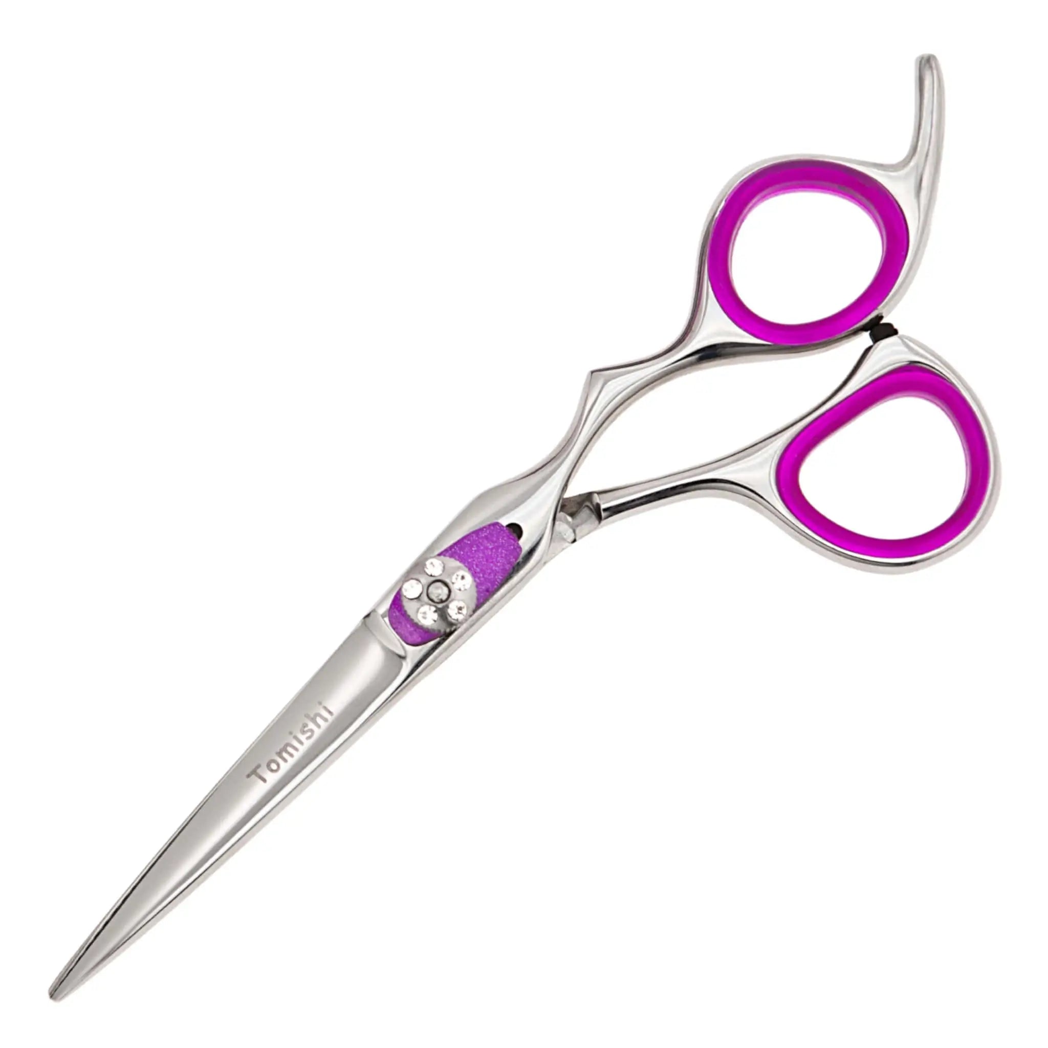 Friseurschere Tomishi, poliert, Ringe magenta