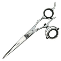 Friseurschere Tomishi poliert, 1 Auge vollbeweglich, Ringe schwarz