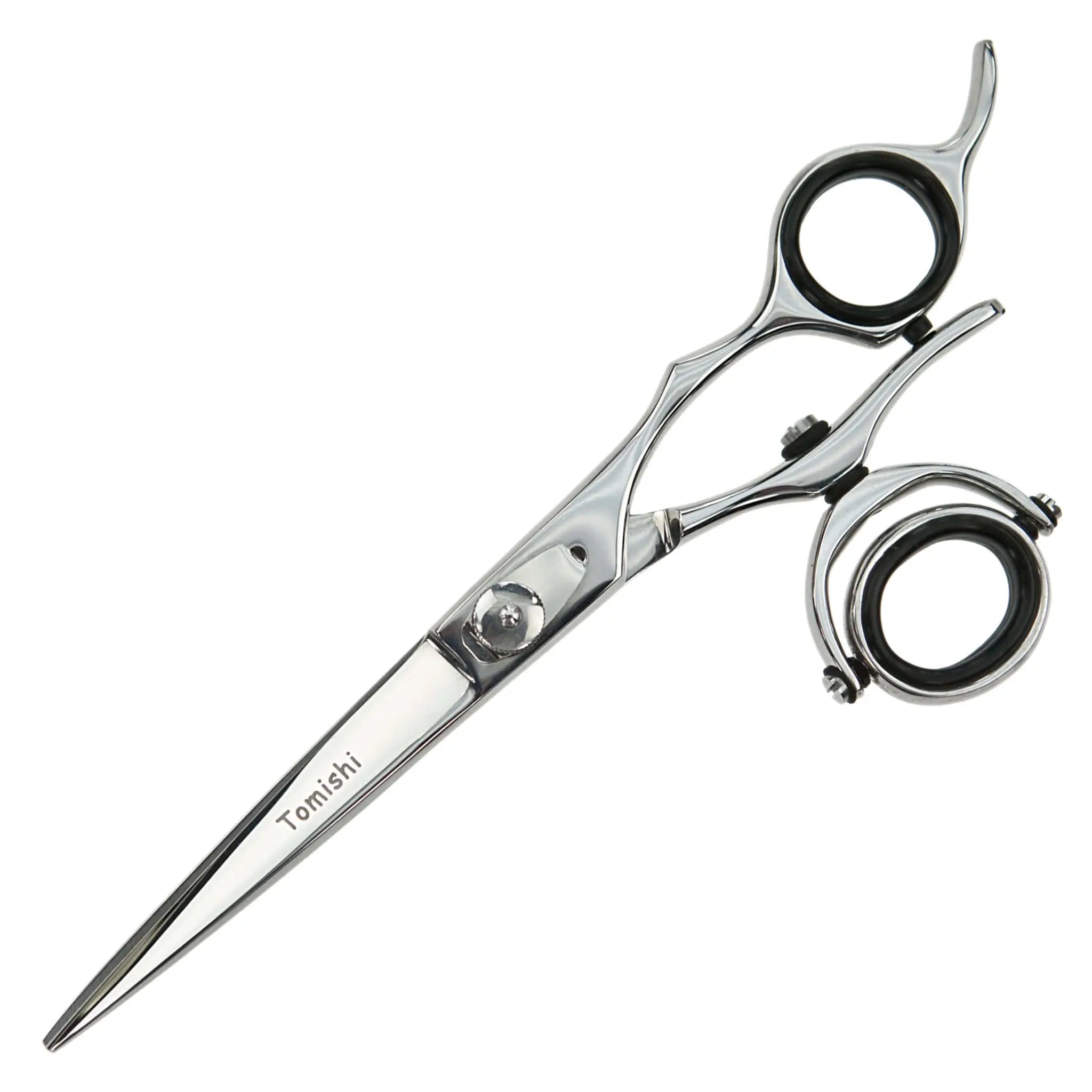 Friseurschere Tomishi poliert, 1 Auge vollbeweglich, Ringe schwarz