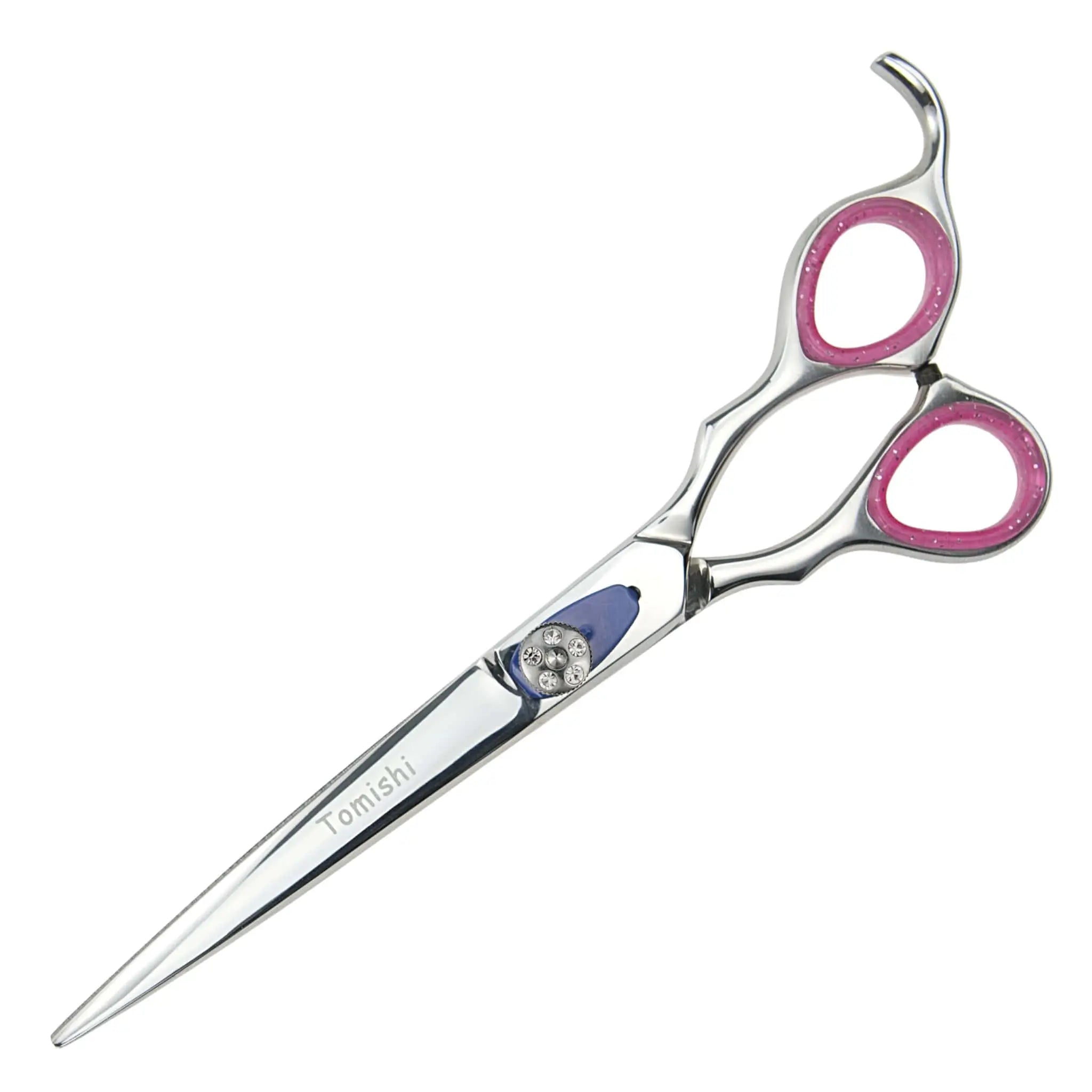 Friseurschere Tomishi, poliert, Ringe magenta