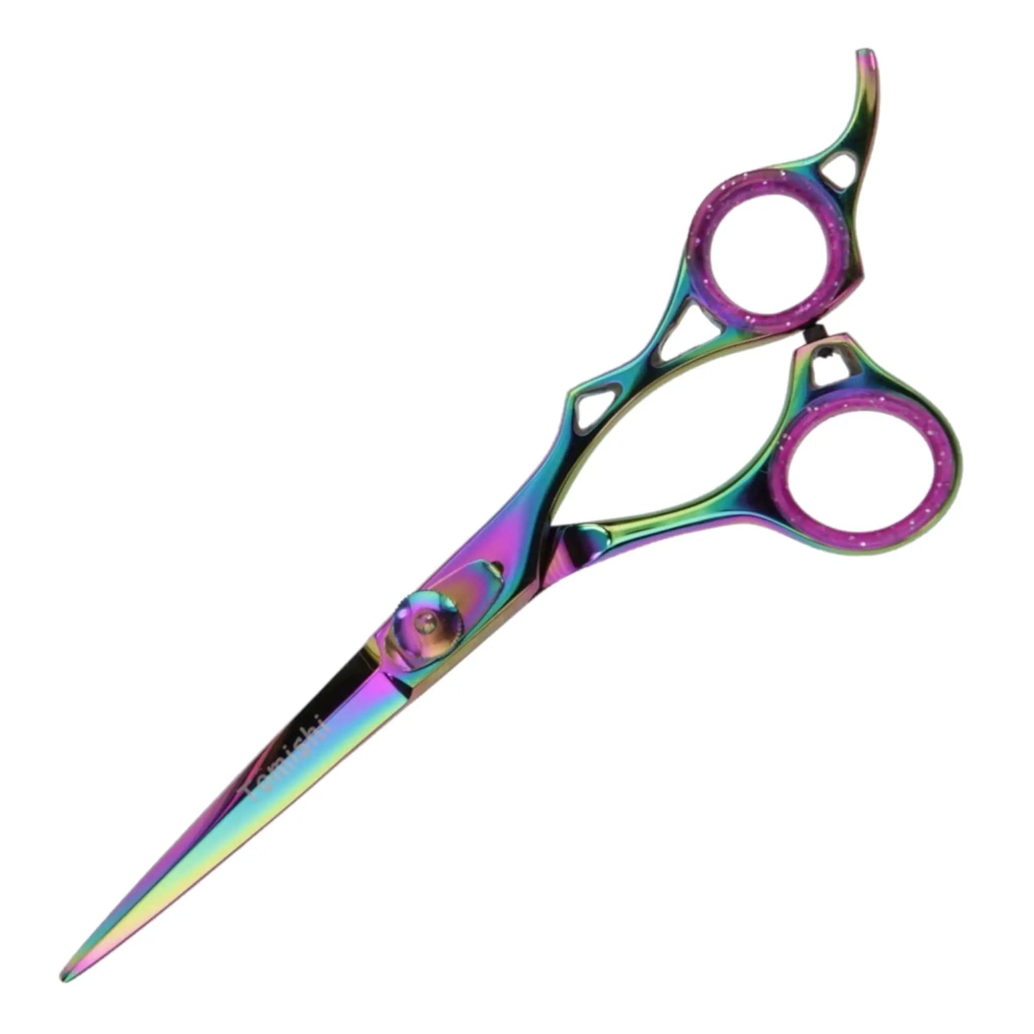 Friseurschere Tomishi Inori, Farbe regenbogen, Ringe magenta