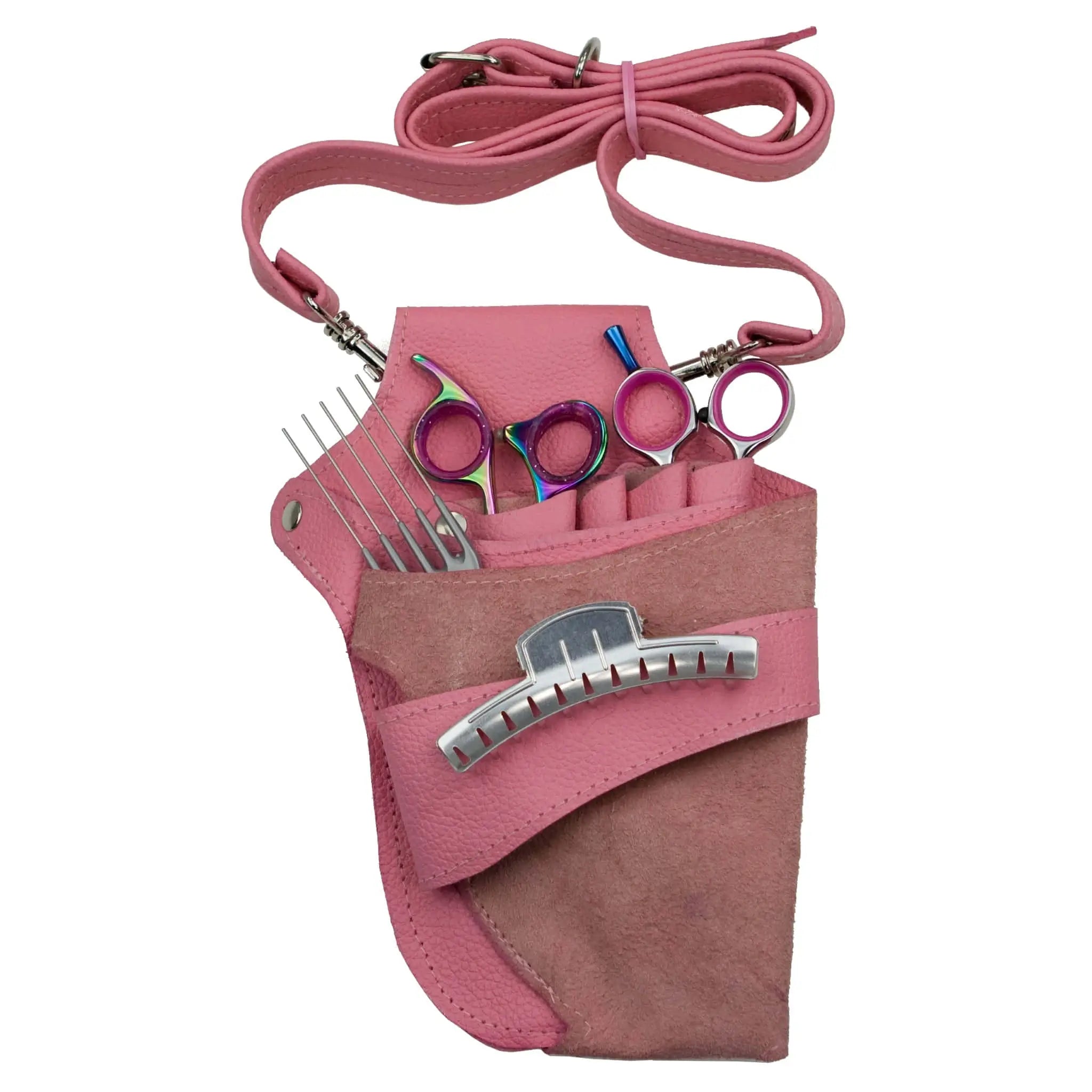 Friseurtasche aus Leder. klein, rosa