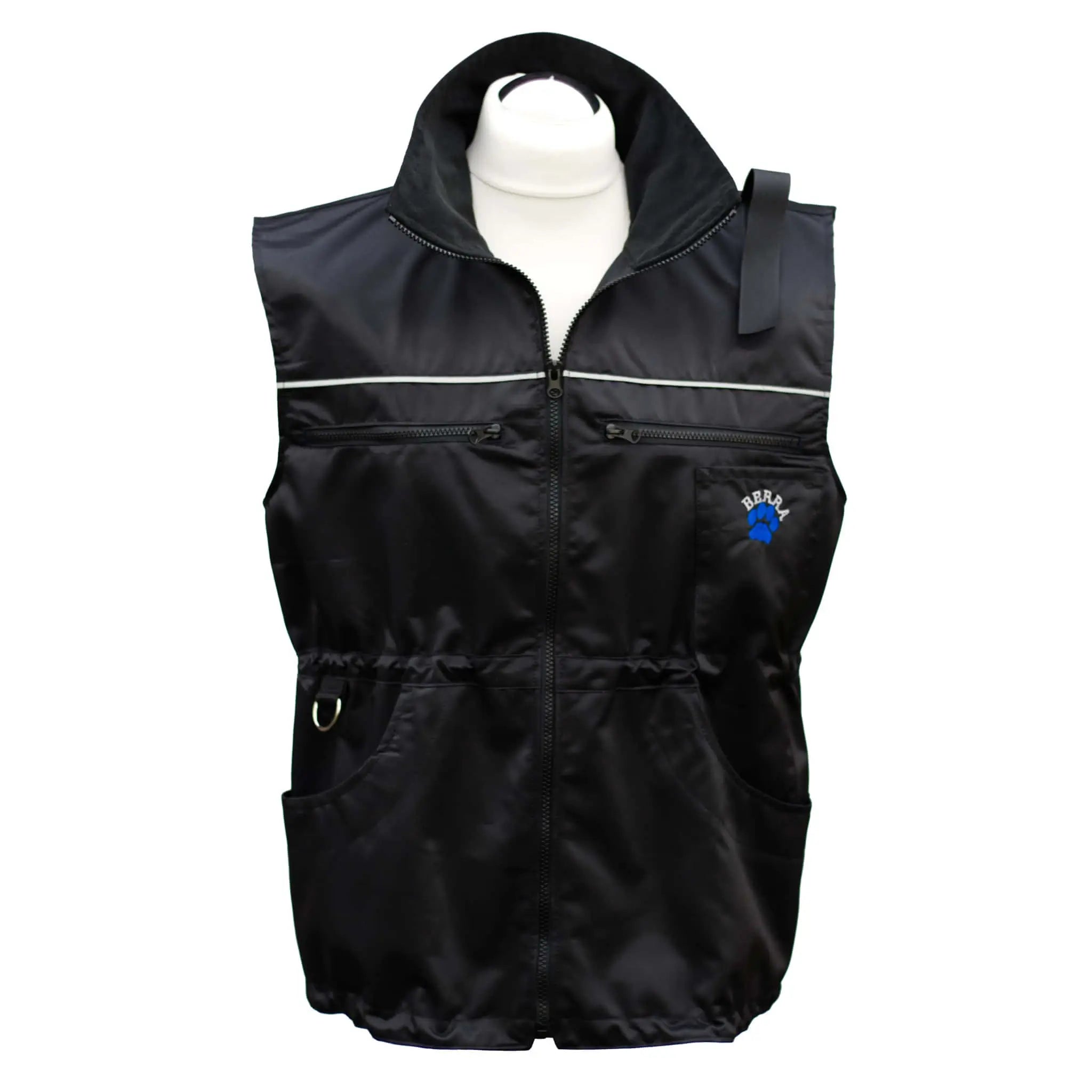 Hundesportweste Berra schwarz PRO, mit Reflektorstreifen - Ansicht vorne