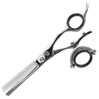 Modellierschere Tomishi Yuma poliert, 1 Auge vollbeweglich, Ringe schwarz