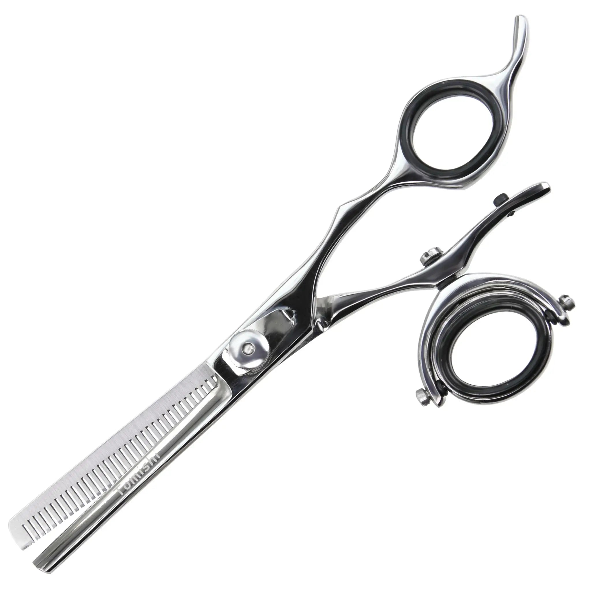 Modellierschere Tomishi Yuma poliert, 1 Auge vollbeweglich, Ringe schwarz