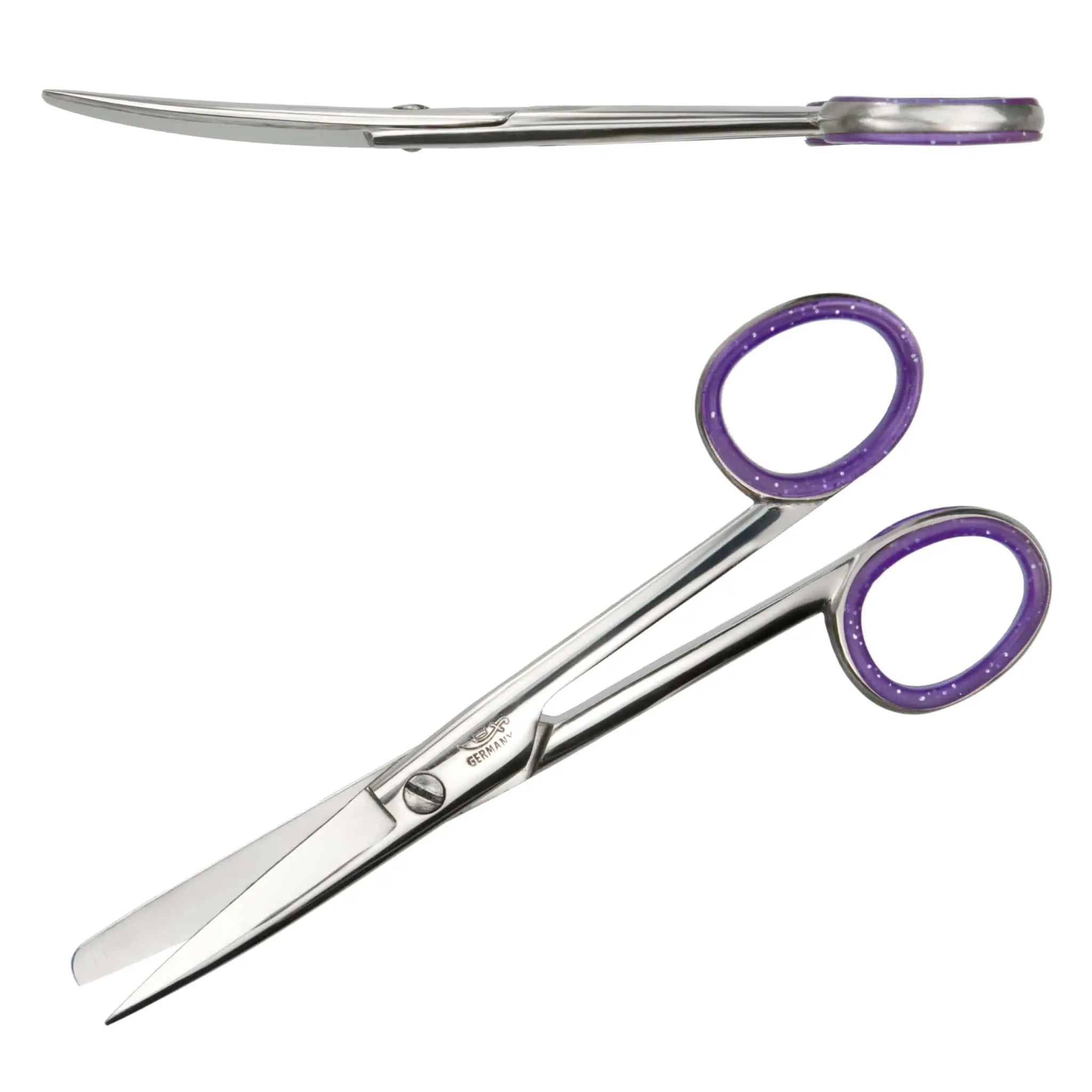Verbandschere von Ern Solingen-spitz-gebogene Klingen, Ringe lila