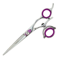 Friseurschere Tomishi Yuma, 1 Auge vollbeweglich, poliert, Ringe magenta