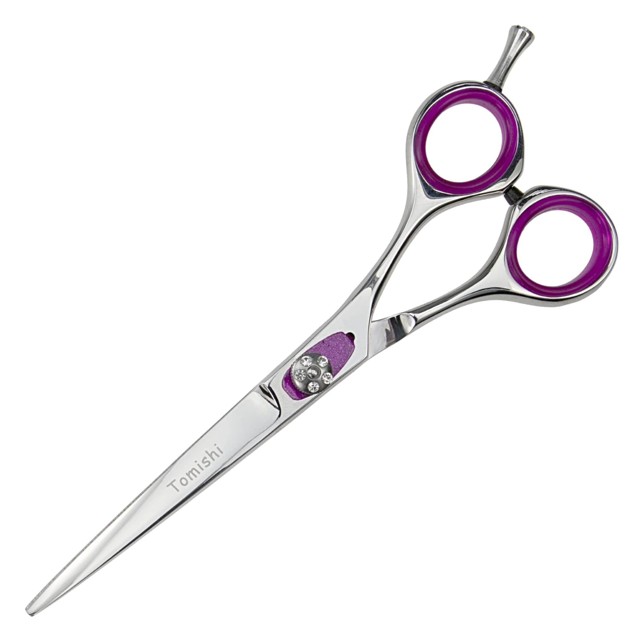 Friseurschere Tomishi, poliert, Ringe magenta