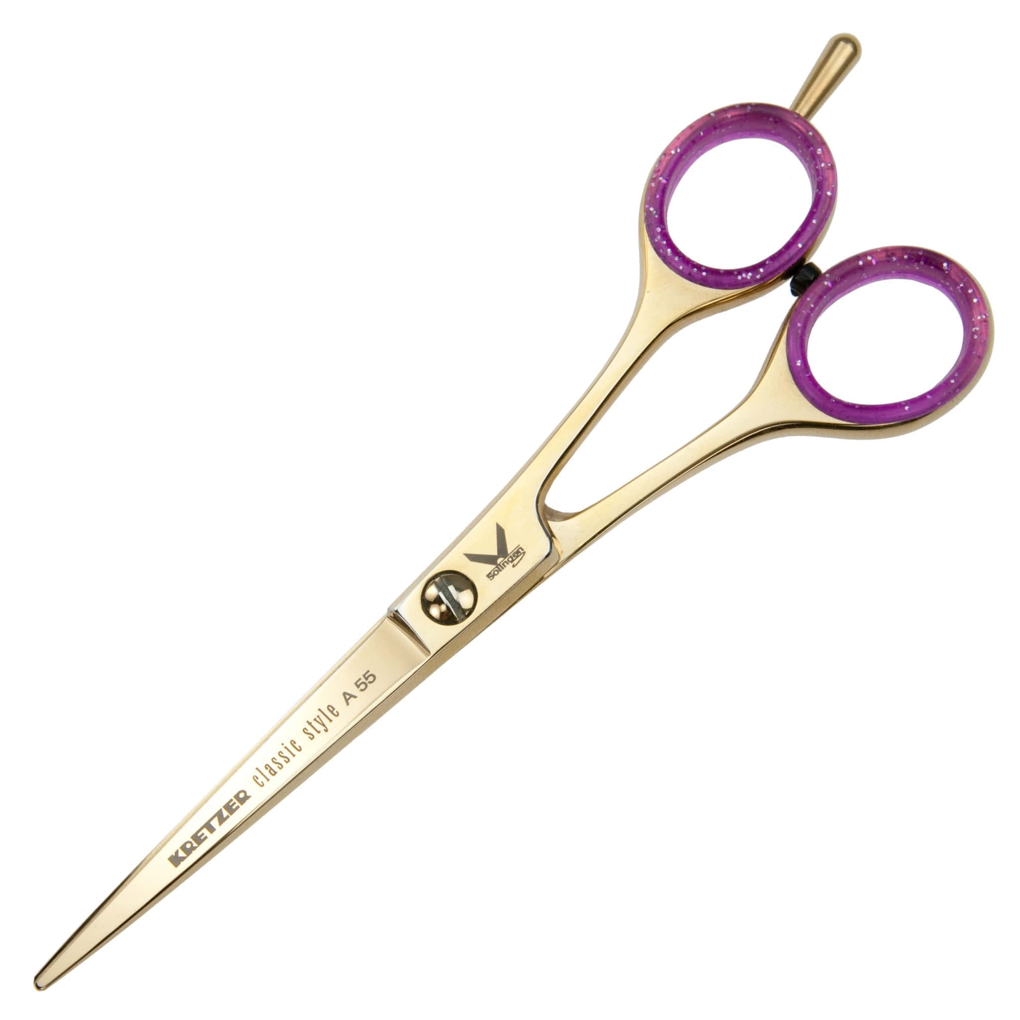 Friseurschere Kretzer Solingen, gold, Ringe magenta