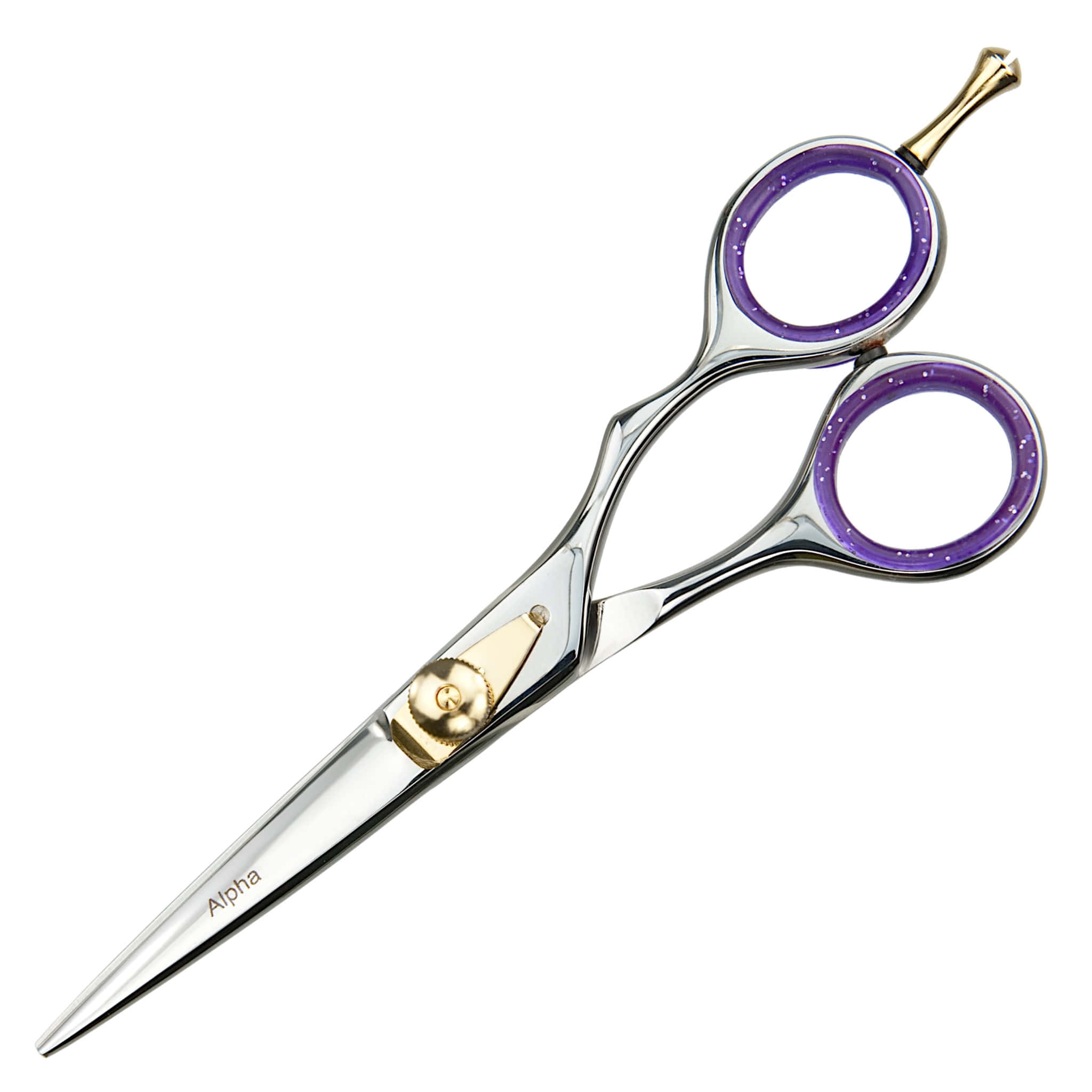 Friseurschere Alpha, poliert, Ringe lila
