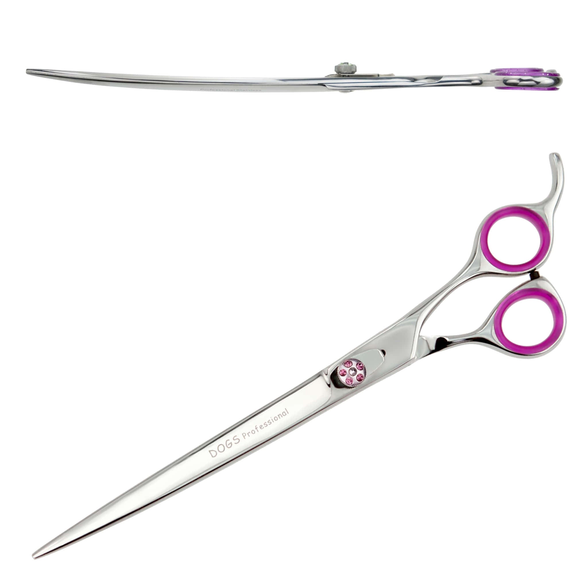 Hundeschere gebogen Dogs Professional, poliert, Ringe magenta