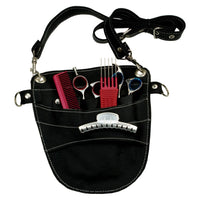 Friseurtasche aus Nappa-Leder, schwarz mit weisser Kontrastnaht