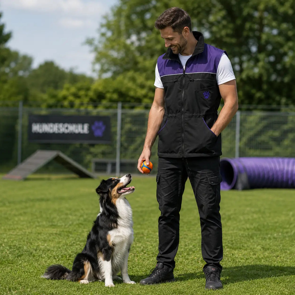 hundesportweste-light-lila-schwarz-mit-mann-31403