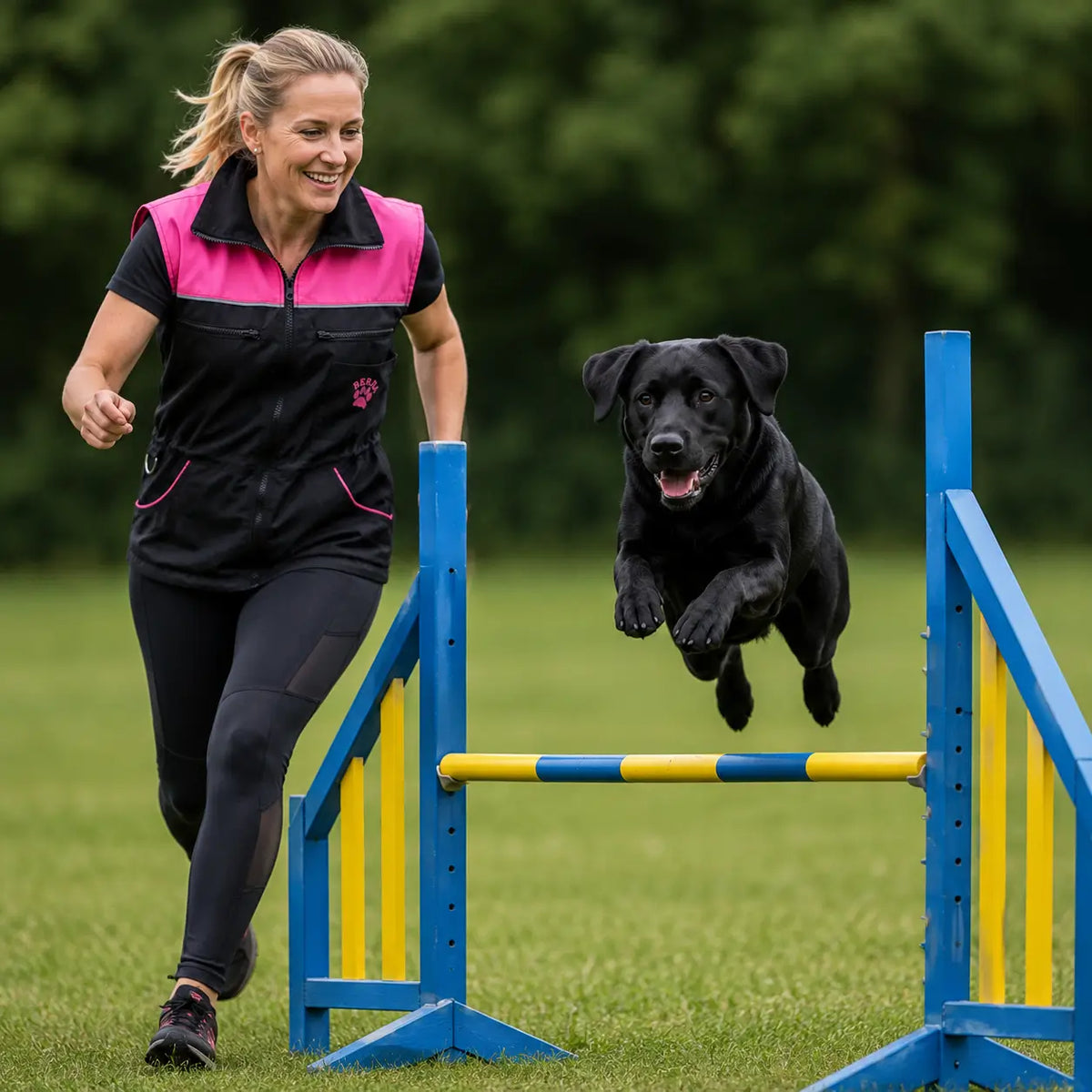 hundesportweste-light-pink-schwarz-vorne-mit-frau-labby-31404