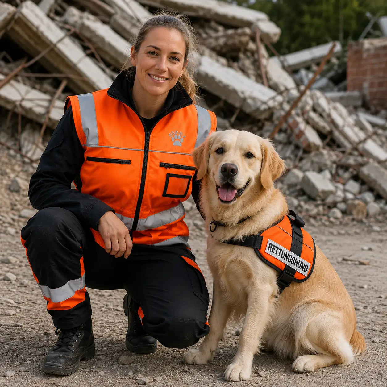 hundesportweste-orange-pro-rettungshundeweste-mit-frau-31409